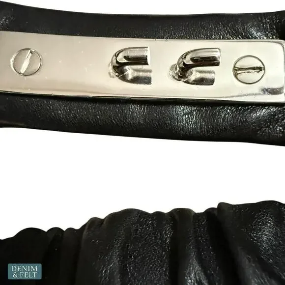 Gucci Black Leather Ruched Stretch Belt w/ Silver Logo Plate  display picture 1
